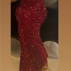 Elegant Red Sequin Evening Gown